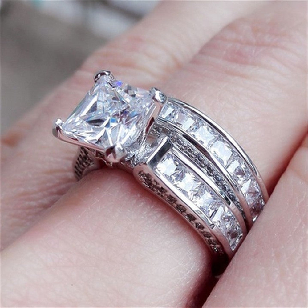 New Style Charm Couple Rings His Her Silver Color Princess Cut CZ Anniversary Promise Wedding Engagement Ring Sets Jewelry dealsniper-net