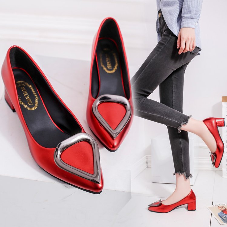 High heels casual triangular buckle shoes Women DealSniper.net