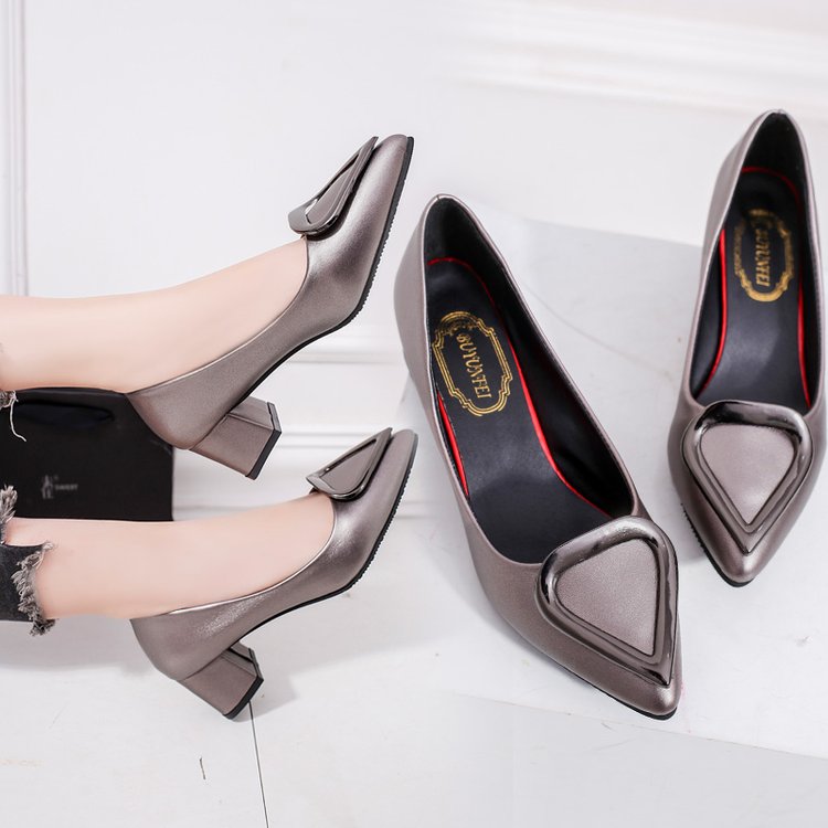 High heels casual triangular buckle shoes Women DealSniper.net