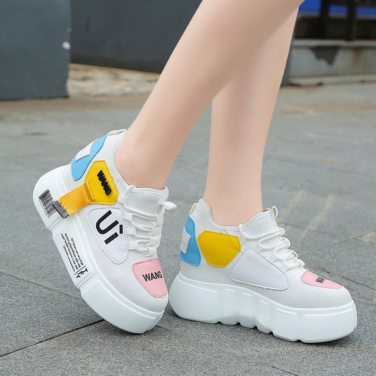 Mesh breathable student sneakers thick soles hidden heel shoes Women dealsniper-net