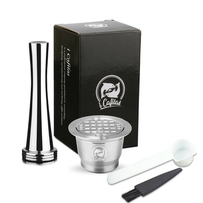 Stainless Steel Reusable Nespresso Refillable Coffee Capsule Pod Filter Kitchen DealSniper.net Square and powder hammer