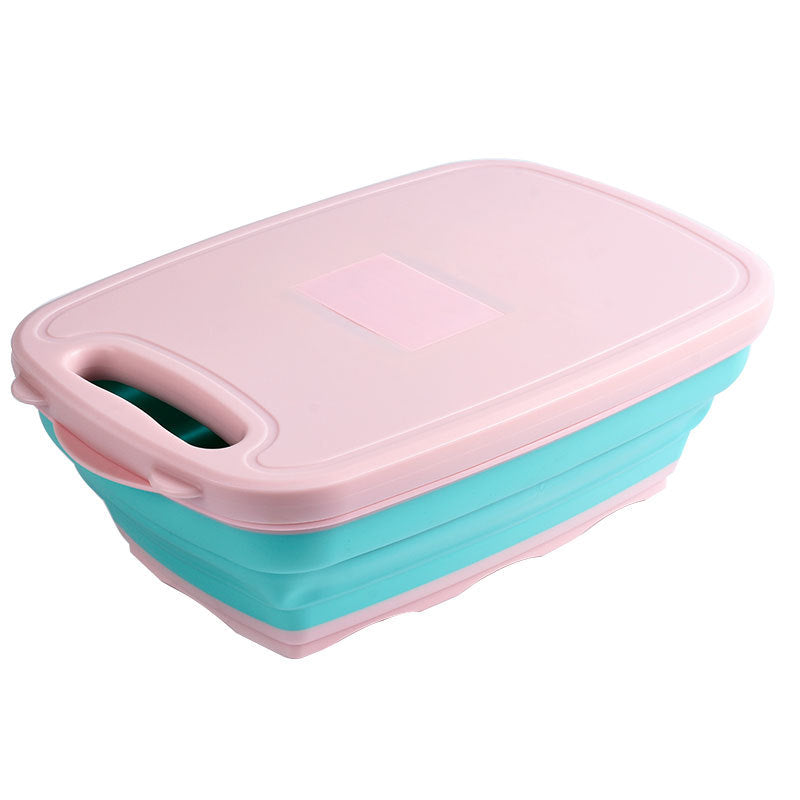 Anti-Overflow Groove Kitchen Chopping Board 9 In 1 Foldable Drainage Basket Kitchen DealSniper.net Pink