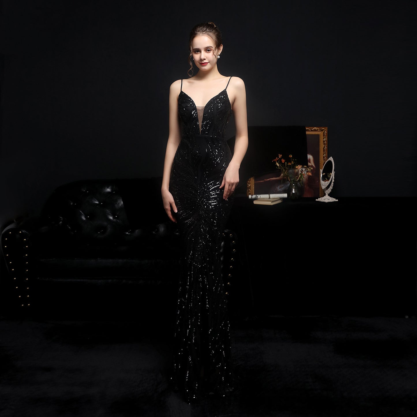 New Sequined Mermaid Evening Dress Women dealsniper-net Black 2XL