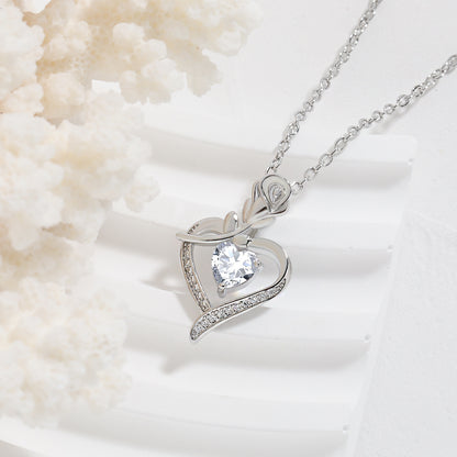 Rose Heart-shaped Necklace With Rhinestones Fashion Jewelry dealsniper-net White