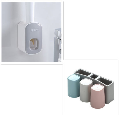 Wall Mounted Automatic Toothpaste Holder Bathroom Accessories Set Dispenser Kitchen dealsniper-net Grey Three cups