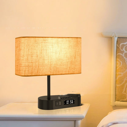 Multifunctional Bluetooth Playing Alarm Clock Fabric Table Lamp Home Decor dealsniper-net Rectangular Lampshade AU