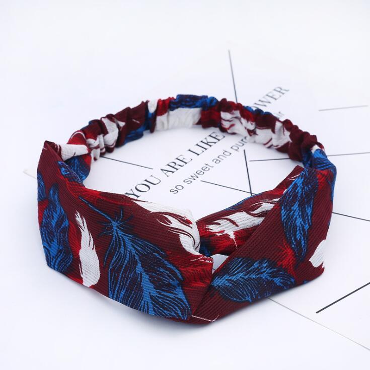 Women Retro Style Hairband floral Print Headband Cross Women dealsniper-net 47