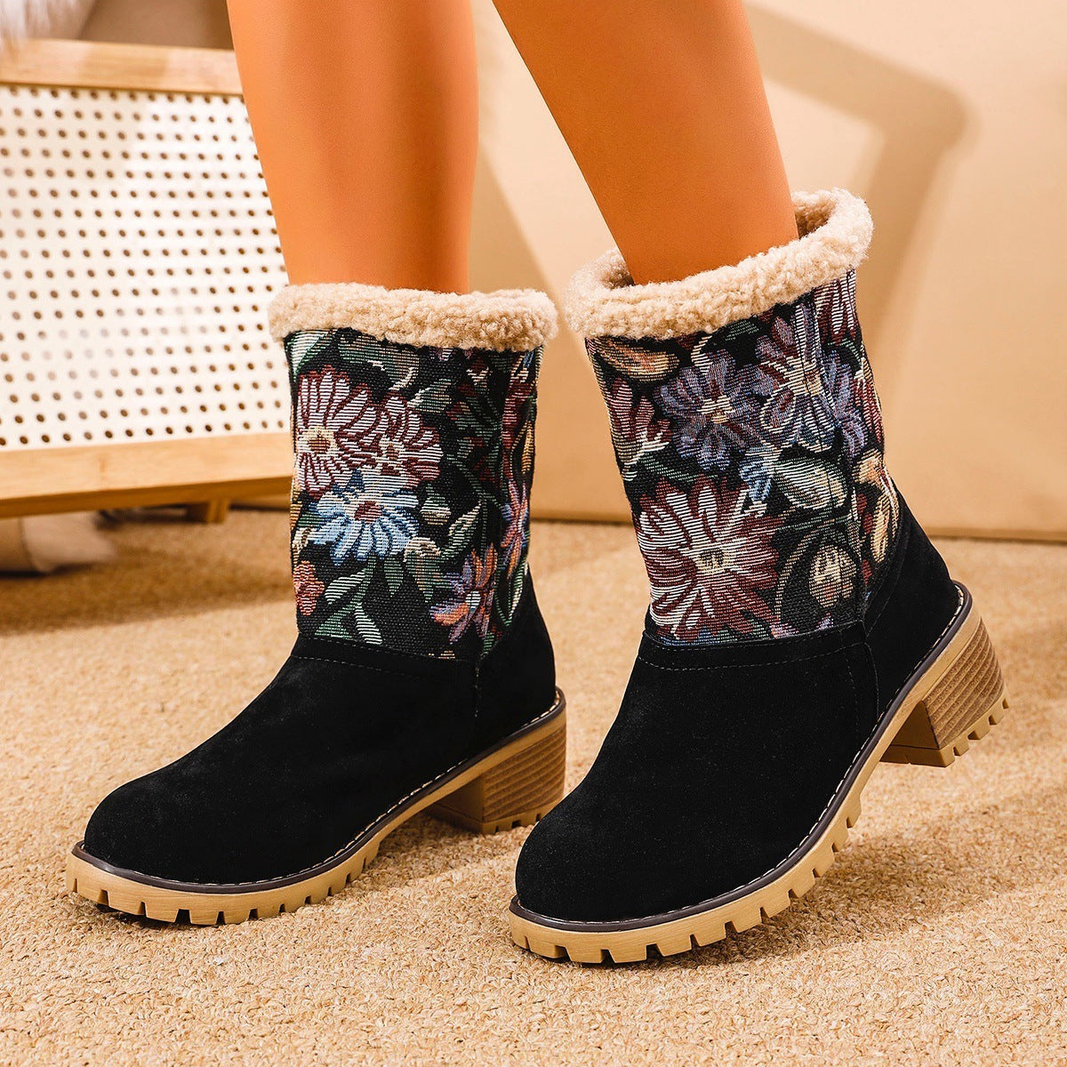 Flowers Embroidered Snow Boots Ethnic Style Platform