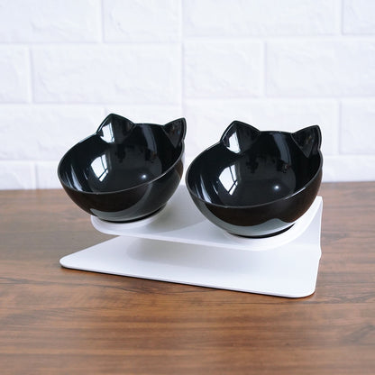 Cat Double Bowl Cat Food Bowl Protects Cervical Vertebra Pets Gym From House Double black