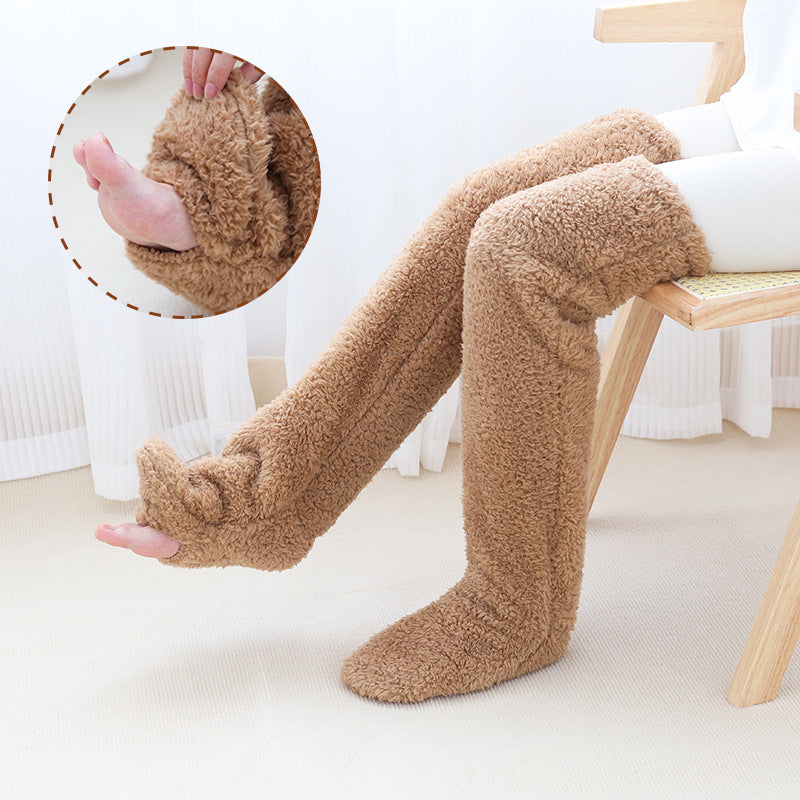 Over Knee High Fuzzy Long Socks Winter Warm Cold Leg Knee Joint Cold-proof Stockings Home Floor Sleeping Socks Men dealsniper-net