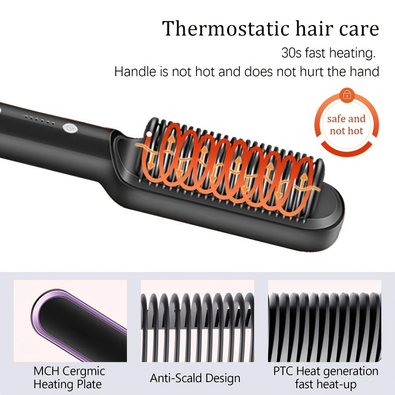 2-in-1 Electric Hair Straightener Brush Hot Comb Adjustment Heat Styling Curler Anti-Scald Comb, 2-in-1 Styling Tool For Long-Lasting Curls And Straight Hair Beauty dealsniper-net