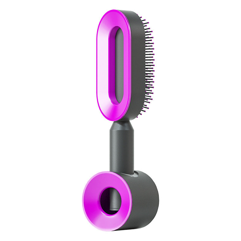 Self Cleaning Hair Brush For Women One-key Cleaning Hair Loss Airbag Massage Scalp Comb Anti-Static Hairbrush Beauty DealSniper.net Black purple Set