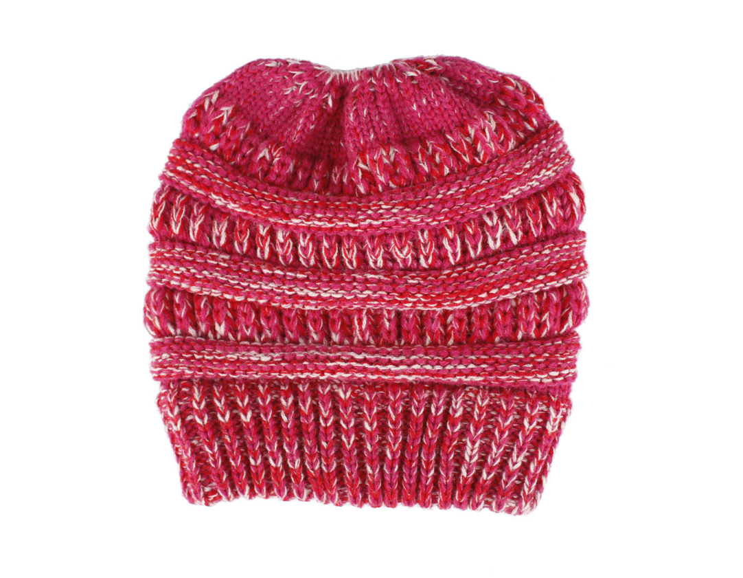 Mixed Color Knitted Wool Hat Ladies Non-labeled Ponytail Hat Women dealsniper-net Rose pink