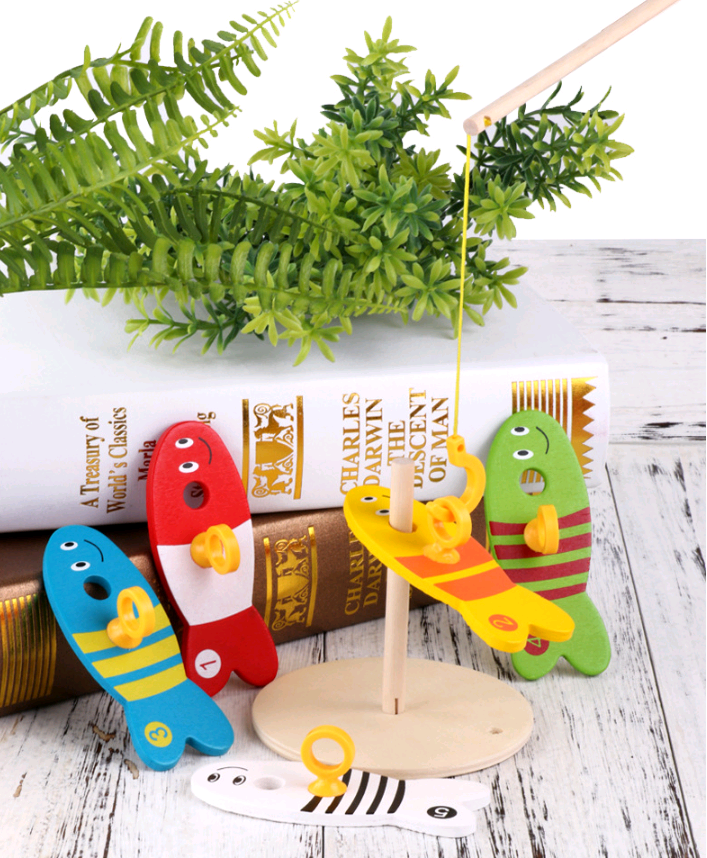 Children's educational creative fishing toys wooden