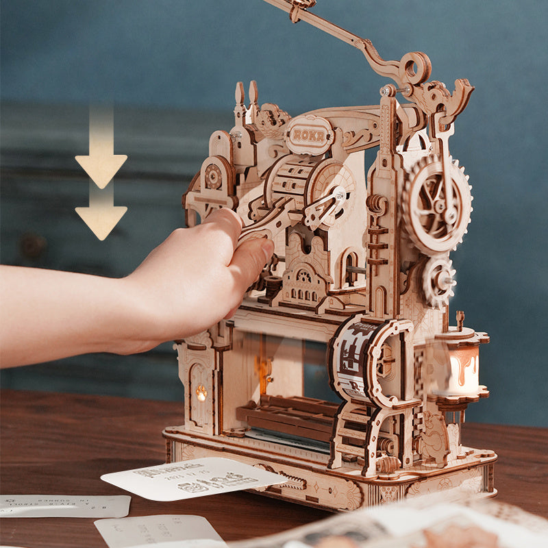 3D Wooden Puzzle Model Printing Press Mechanical Gears