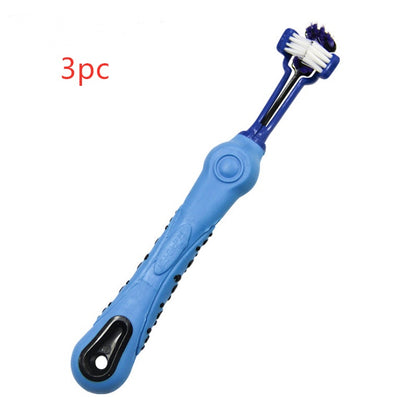 Three Sided Pet Toothbrush Dog Brush Bad Breath Tartar Teeth Care Pets Gym From House Blue3PC