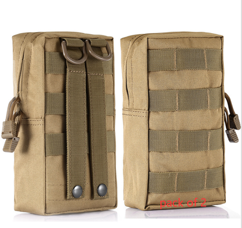 Molle Pouches EDC Utility Pouch Gadget Gear Bag Military Vest Waist Pack Water-resistant Compact Bag Men dealsniper-net Khaki.2pieces