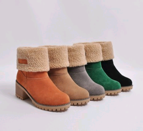 Mid-Tube Thick Heel Suede Snow Boots Women dealsniper-net