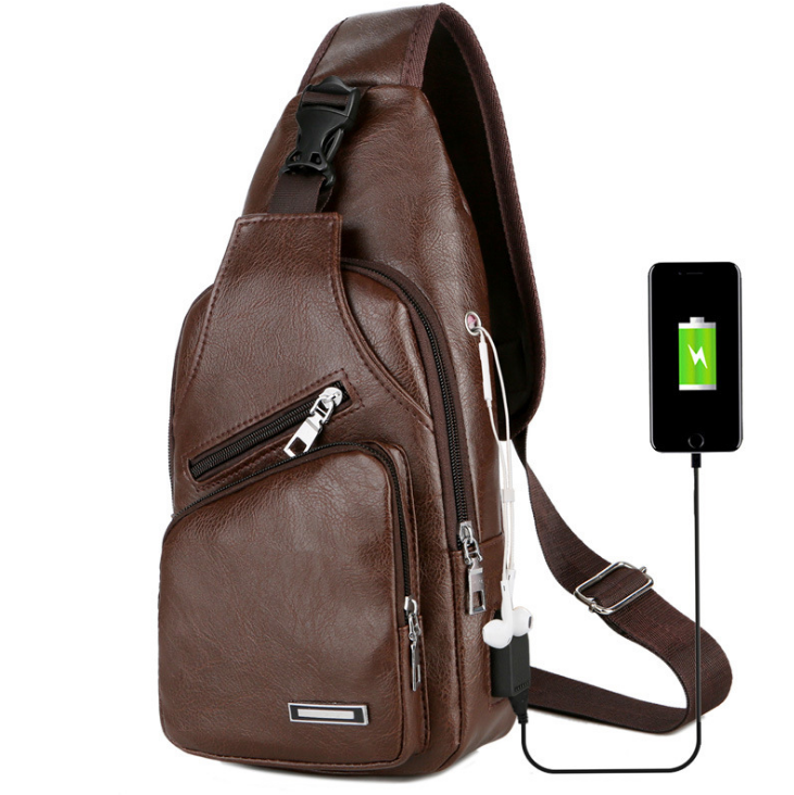 USB Portable Charging Chest Bag Messenger Bag Men dealsniper-net Dark brown