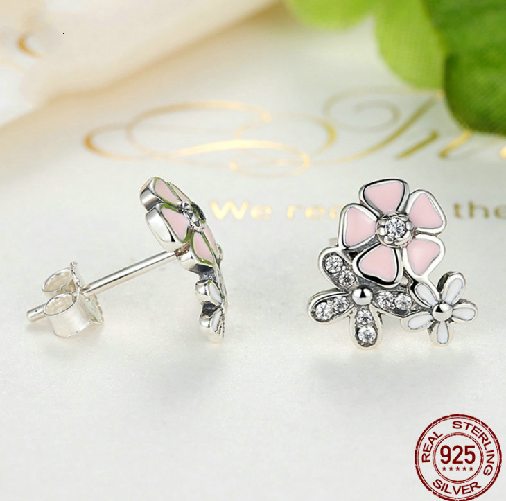 Sterling Silver Daisy Cherry Blossom Earrings Jewelry dealsniper-net