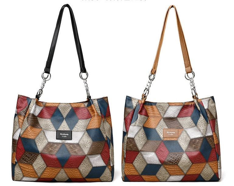 Retro Geometric Pattern Color-matching Shoulder Bag Fashion Women dealsniper-net