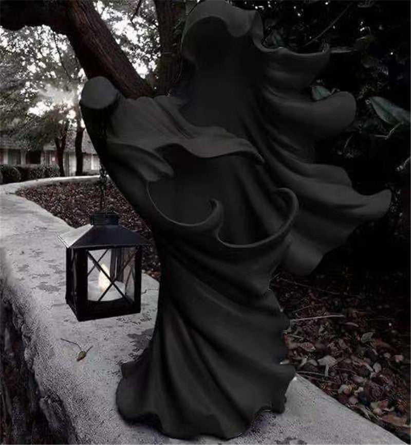 Faceless Ghost Sculpture Halloween Ghoul Resin Sculpture Holidays DealSniper.net Black