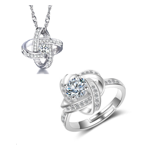 925 Sterling Silver Necklace For Women Forever Heart AAA Zircon Mosaic Necklaces & Pendants Gift Kitchen DealSniper.net 45L+Ring