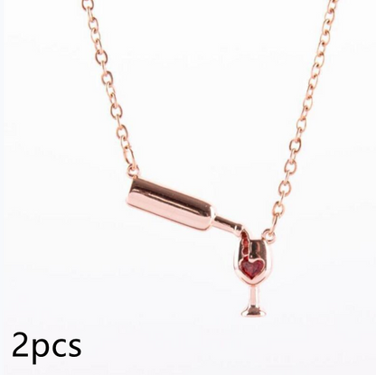 Wine Bottle Cup Pendant Necklace For Women Girls Wine Glass Jewelry dealsniper-net Rose Gold 2pcs