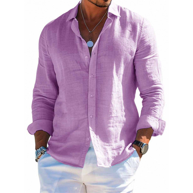 Men's Long Sleeve Shirt Casual Loose Lapel Button Men Gym From House