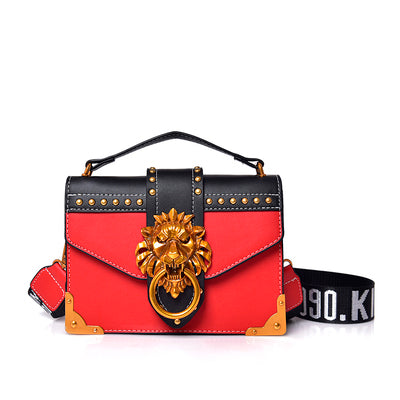 Women Fashion Pack Shoulder Bag with Metal Lion Head Crossbody Package Women dealsniper-net Red