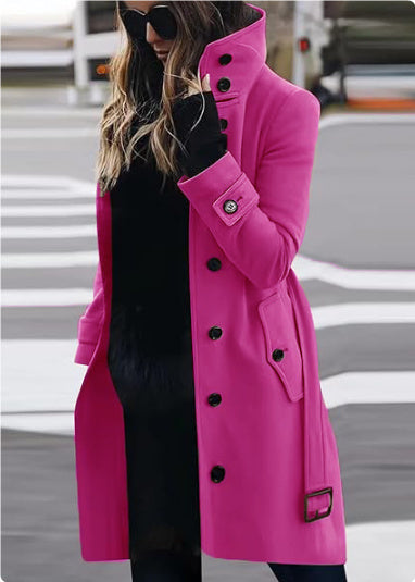 Autumn Winter New Woolen Coat Women's Slim Fit Cardigan Women null Rose Red 3XL