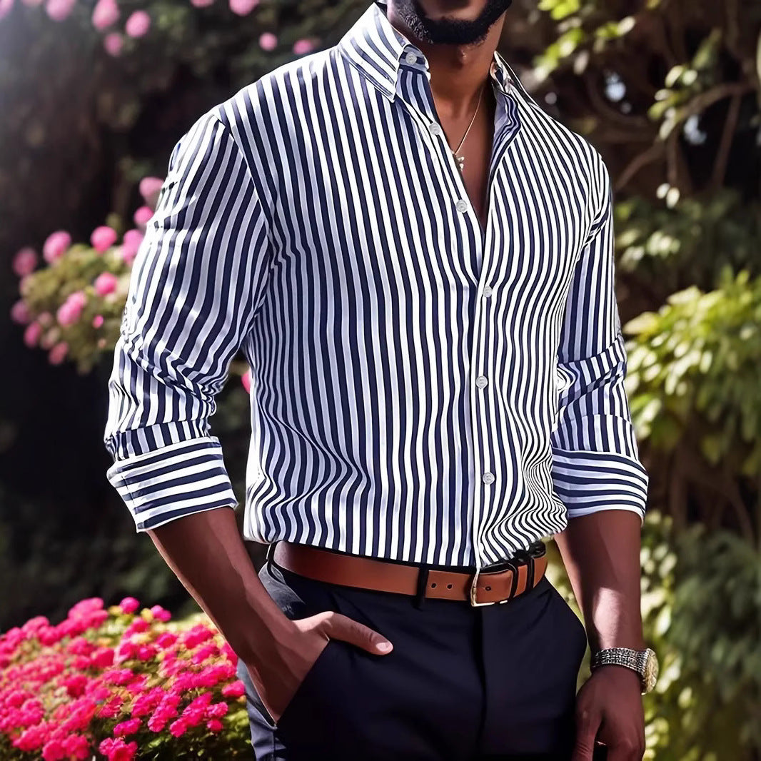 Ins Stripe Printed Long Sleeve Shirt Men Fashion Men Gym From House