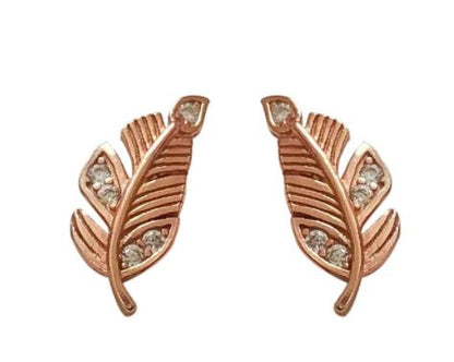 Female Fashion Temperament Diamond Feather Stud Earrings Personality Sweet Leaves Jewelry dealsniper-net