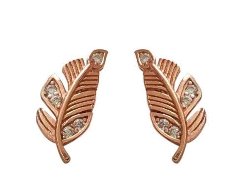 Female Fashion Temperament Diamond Feather Stud Earrings Personality Sweet Leaves Jewelry dealsniper-net