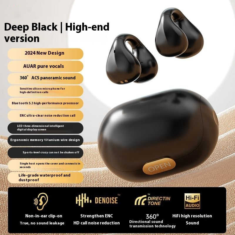 Digital Display Non In-ear OWS Clip-on Bluetooth Headset Electronics dealsniper-net Black