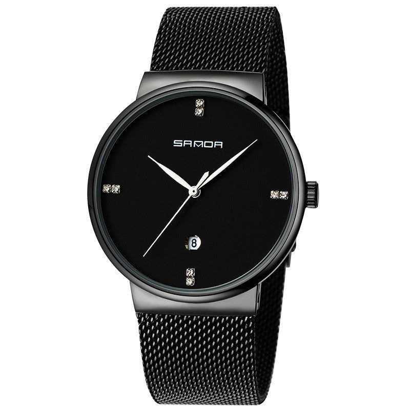 Men's watch mesh belt waterproof quartz watch Men DealSniper.net Black
