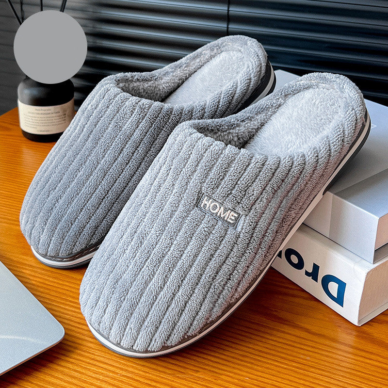 Solid Color Simple Cotton Slippers Winter Non-slip Home Warm Plush Slippers Household Indoor Couple Women's House Shoes Women dealsniper-net Grey 40or41