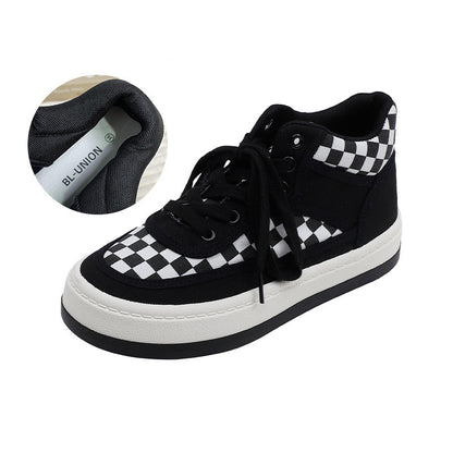 Womens Plaid Fleece Warm Canvas Shoes Women dealsniper-net Single Black 35