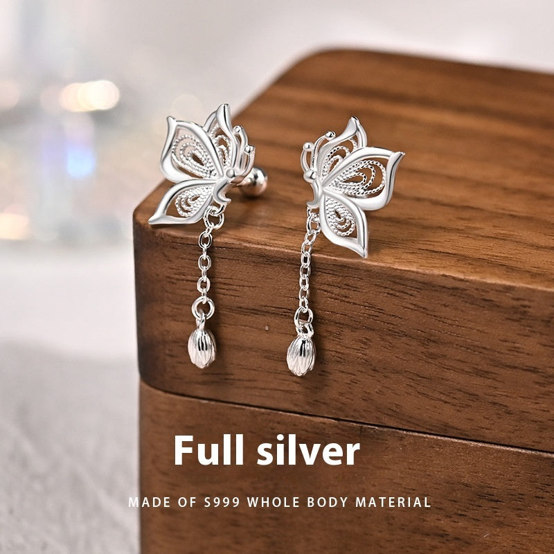 Women's S999 Silver Sweet Tassel New Butterfly Earrings Jewelry dealsniper-net