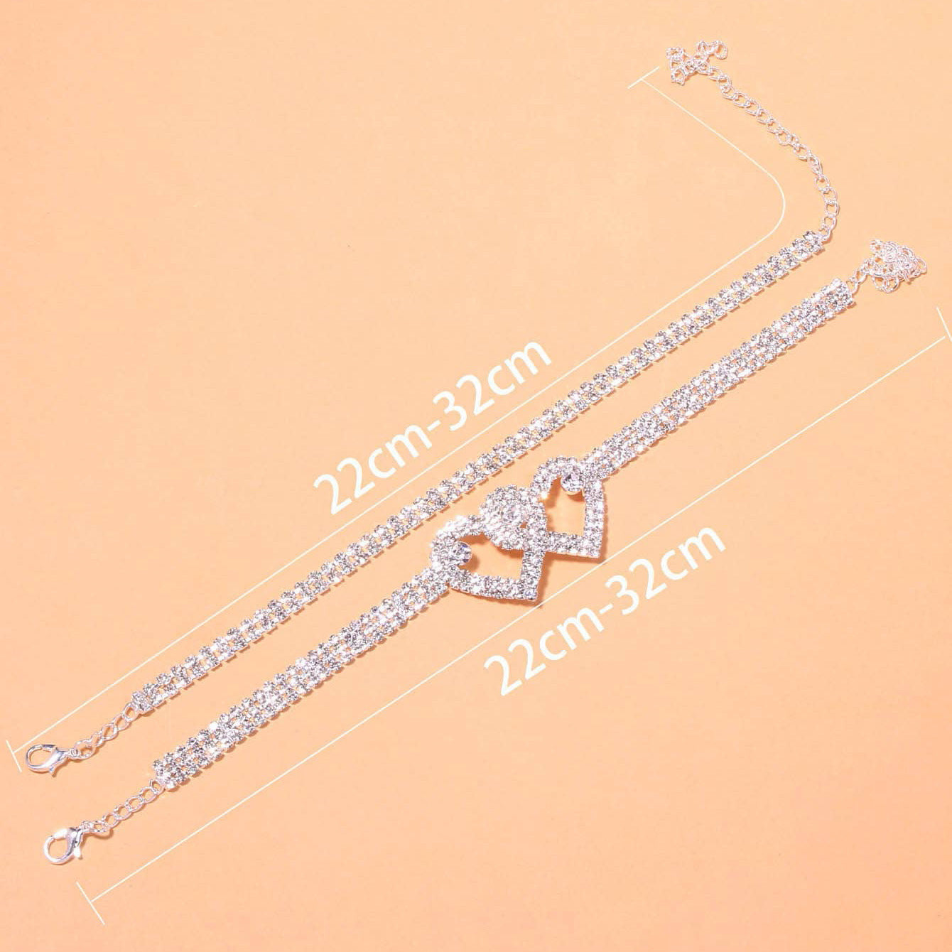 Personalized Double Heart Bracelet Anklet Jewelry dealsniper-net Set