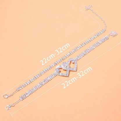 Personalized Double Heart Bracelet Anklet Jewelry dealsniper-net Set