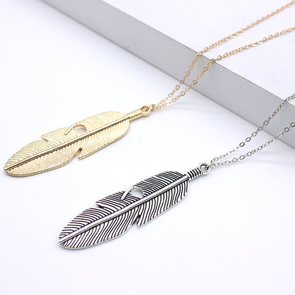 Simple feather necklace leaves long sweater chain clothing Jewelry dealsniper-net