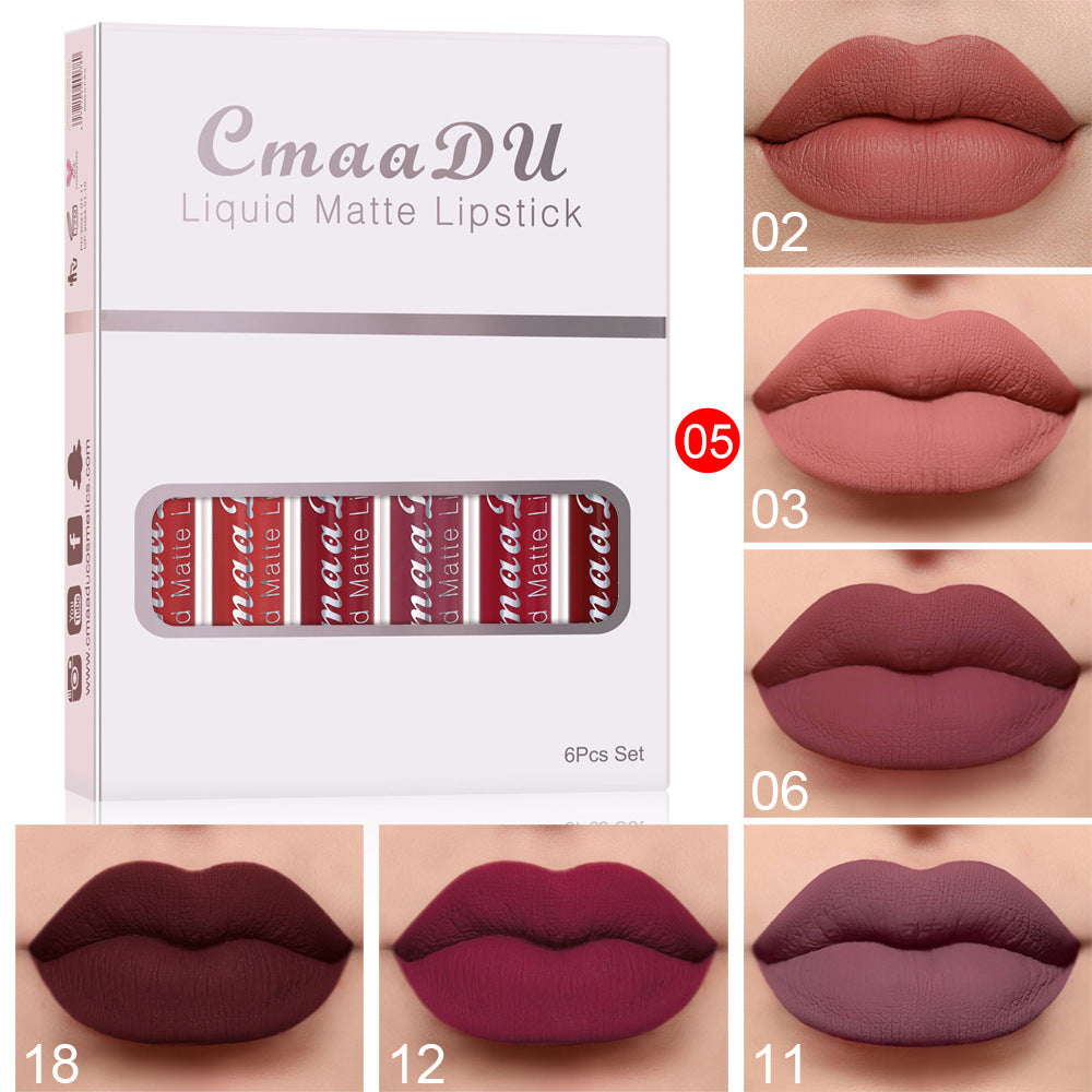 6 Boxes Of Matte Non-stick Cup Waterproof Lipstick Long Lasting Lip Gloss Deals dealsniper-net E