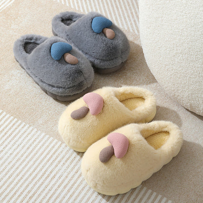 Cute Mushroom Cotton Slippers For Women Thick-soled Autumn And Winter Plush Slipper Indoor Non-slip Eva Household Furry Shoes Women DealSniper.net