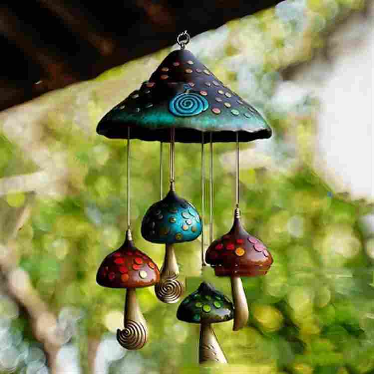 Mushroom Wind Chimes Colorful Handmade Resin Art Decoration Home Decor DealSniper.net