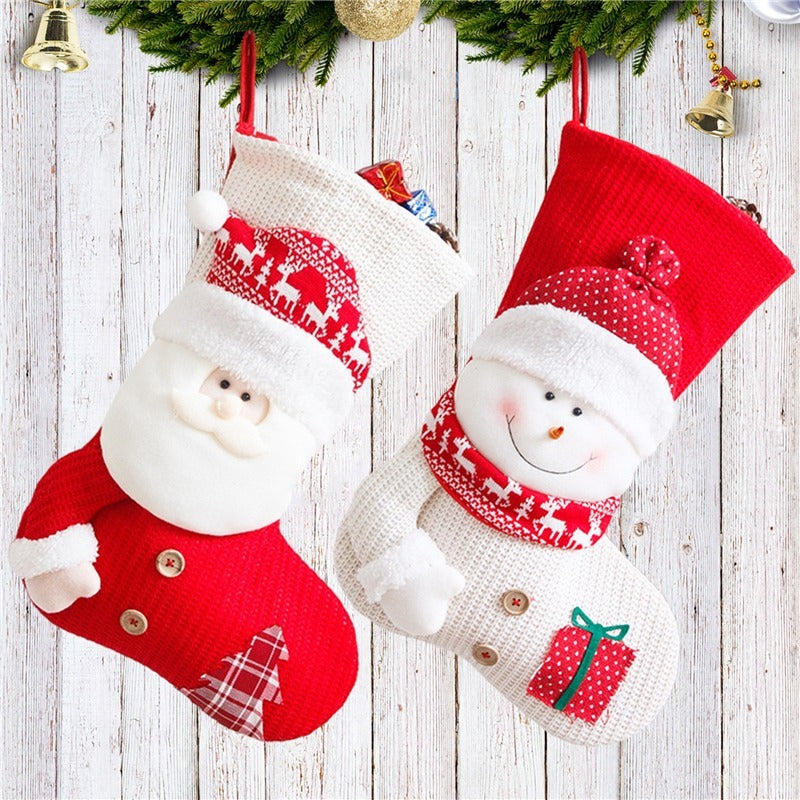 Large Red White Knitted Christmas Stocking Santa Claus Home Decor dealsniper-net