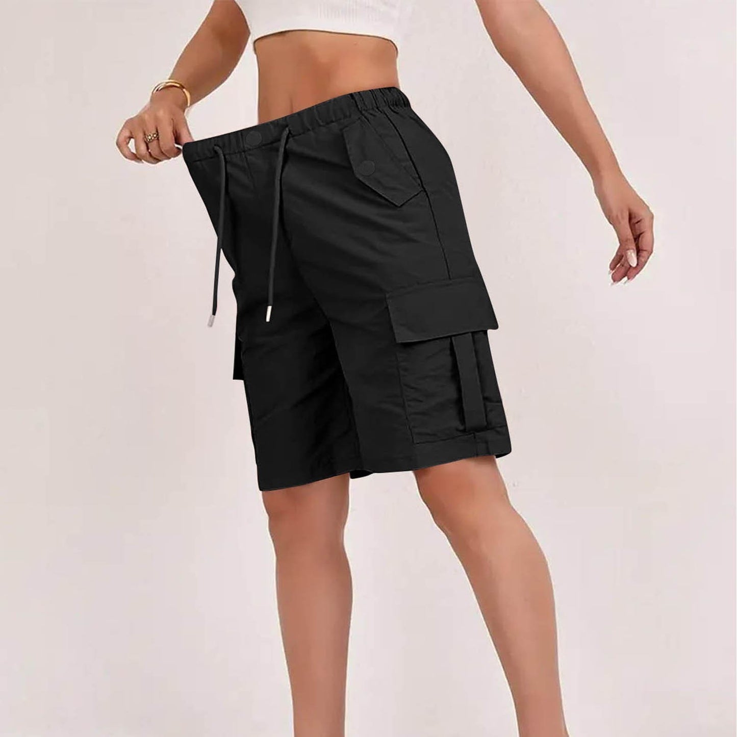 Summer New High-Waisted Cargo Shorts For Women Loose Casual Women Gym From House black 2XL
