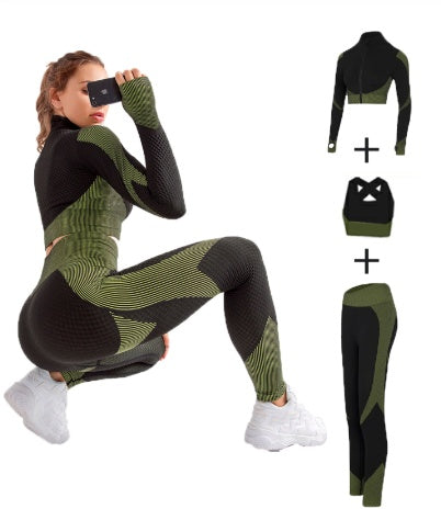 Yoga sets female sport gym suit Women Gym From House 3pcs Set Green L