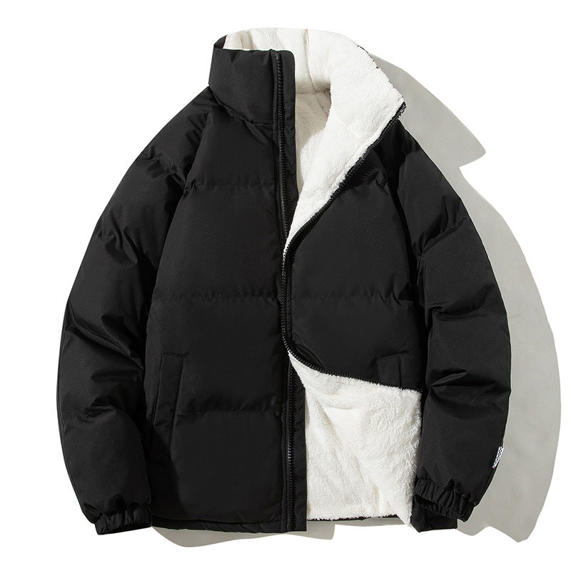 Couples Stand-up Collar Coat With Pockets Fashion Winter Warm Plush Men DealSniper.net Black 2XL