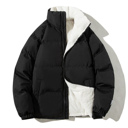 Couples Stand-up Collar Coat With Pockets Fashion Winter Warm Plush Men DealSniper.net Black 2XL